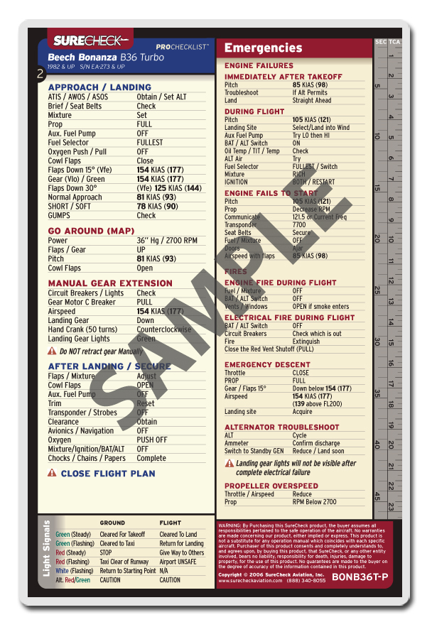 Beechcraft Bonanza J/K/M35 FlightCheck Checklist 